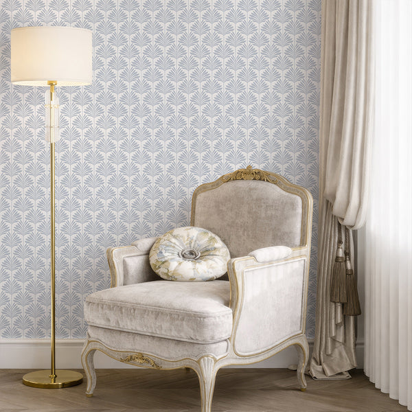 Dusty Blue Coastal Leaves Wallpaper L066