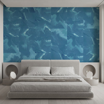 Blue Abstract Marble Squares Wall Mural AM028