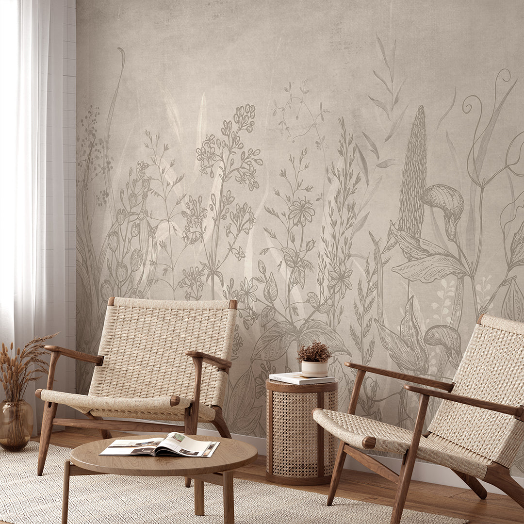 Beige Vintage Wildflowers Wall Mural CCM208
