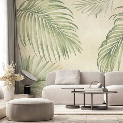Beige Tropical Palm Leaf Wall Mural AM176