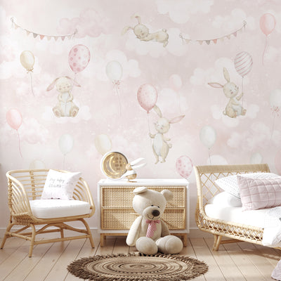 Pink Bunny & Balloons Wall Mural SM077