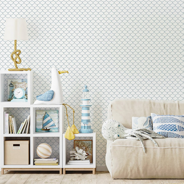 Blue Fish Scales Wallpaper S095 - CostaCover - Peel and stick Removable Wallpaper - Abstract - abstract wall art - abstract wallpaper