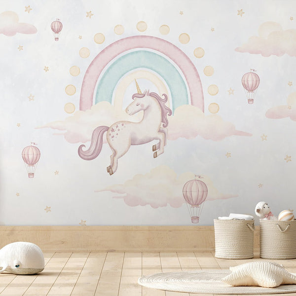 Unicorn & Rainbow Wall Mural AM136 - CostaCover-Peel and stick Removable Wallpaper-accent wallpaper-adhesive wallpaper-baby bedroom