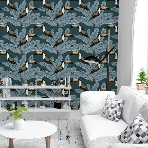 Toucan & Palm Leaves Wallpaper CC211 - CostaCover - Peel and stick Removable Wallpaper - adhesive wallpaper - Backsplash panels - banana leaves