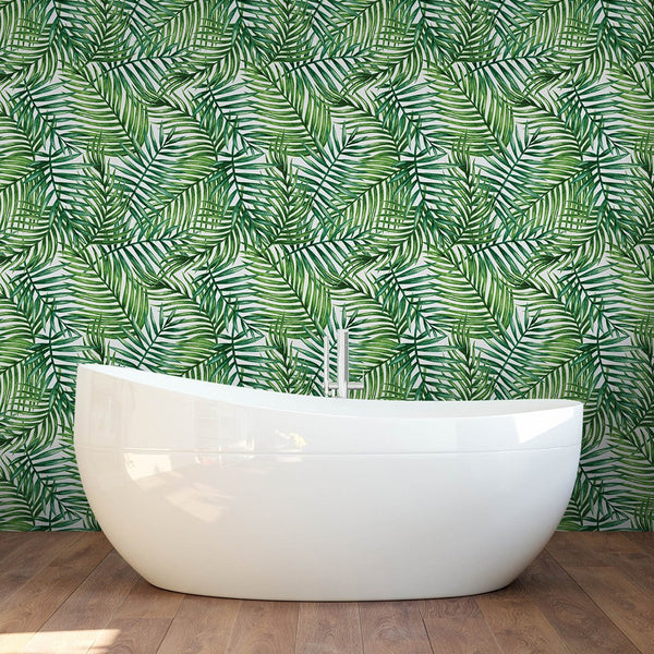 Tropical Green Palm Leaves Wallpaper CC162 - CostaCover - Peel and stick Removable Wallpaper - adhesive wallpaper - Backsplash panels - bathroom wallpaper
