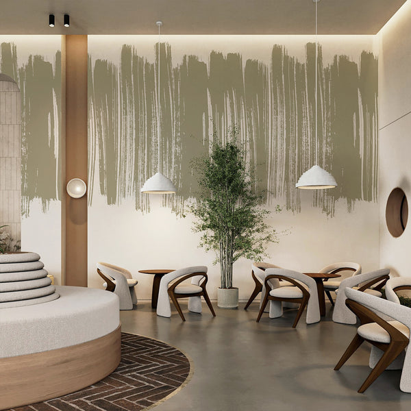 Olive Green Brushstroke Wall Mural AM191