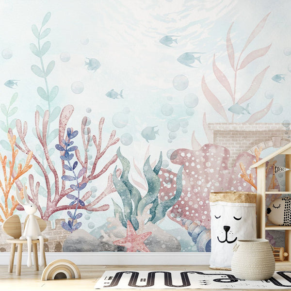 Colored Coral Wall Mural SM061 - CostaCover - Peel and stick Removable Wallpaper - accent wallpaper - adhesive wallpaper - baby bedroom