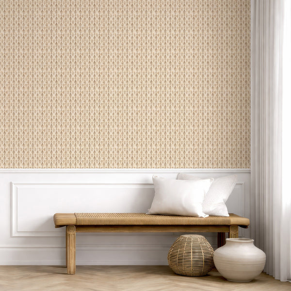 Taupe Beige Damask Wallpaper L090