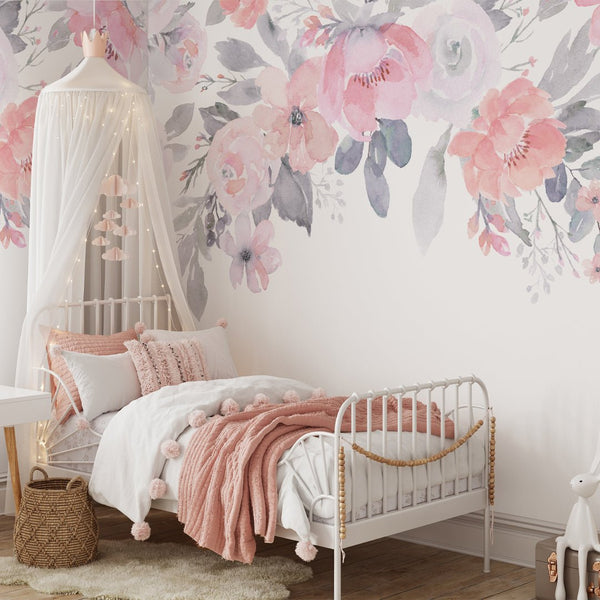 Lilac & Pink Flowers Wall Mural WM006 - CostaCover - Peel and stick Removable Wallpaper - adhesive wallpaper - baby bedroom - bathroom wallpaper