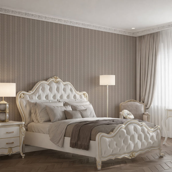 Taupe Beige Floral Stripe Wallpaper L127