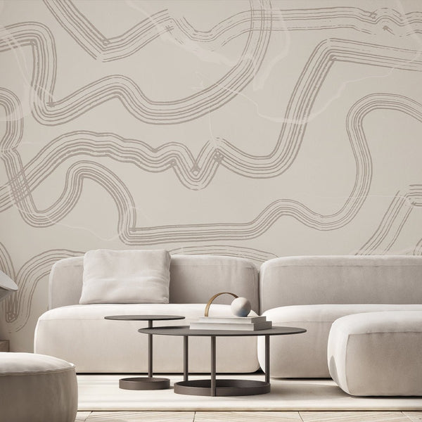 Beige & Brown Brush Lines Wall Mural AM010 - CostaCover - Peel and stick Removable Wallpaper - about walls - Abstract - Abstract Beige Gold Stripes Waves Removable Wallpaper