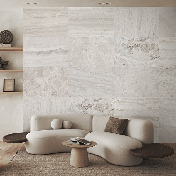 Grey Beige Travertine Tile Wall Mural AM101 - CostaCover - Peel and stick Removable Wallpaper - about walls - Abstract - abstract lines