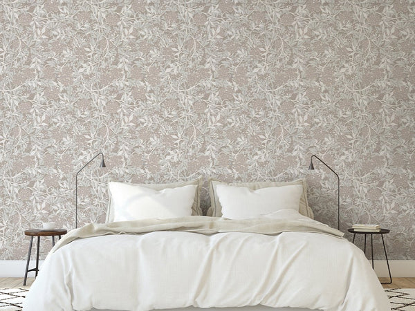 Beige & Brown Jasmine by Morris Wallpaper W105 - CostaCover - Peel and stick Removable Wallpaper - abstract floral - abstract wall art - abstract wallpaper