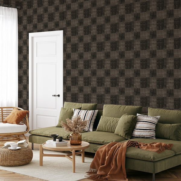 Dark Brown Checker Grasscloth Wallpaper CG026 - CostaCover - Traditional Wallpaper - Abstract - abstract lines - abstract mural