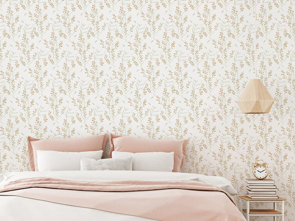 Beige Garden Flowers Wallpaper W032 - CostaCover - Peel and stick Removable Wallpaper - abstract wallpaper - accent wallpaper - adhesive wallpaper