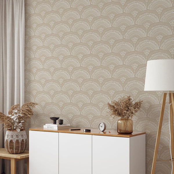 Beige African Fan Wallpaper W161 - CostaCover - Peel and stick Removable Wallpaper - Abstract - abstract lines - abstract mural
