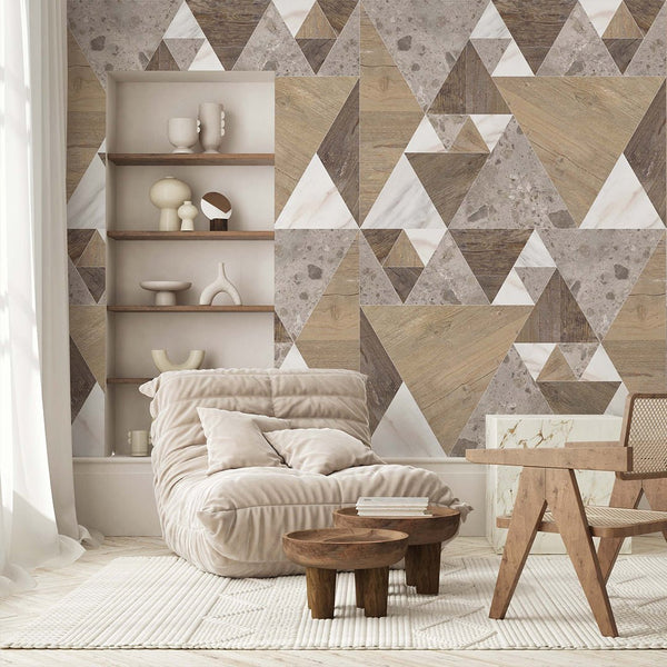 Marble and Wood Triangles Wall Mural AM102 - CostaCover - Peel and stick Removable Wallpaper - about walls - Abstract - abstract lines