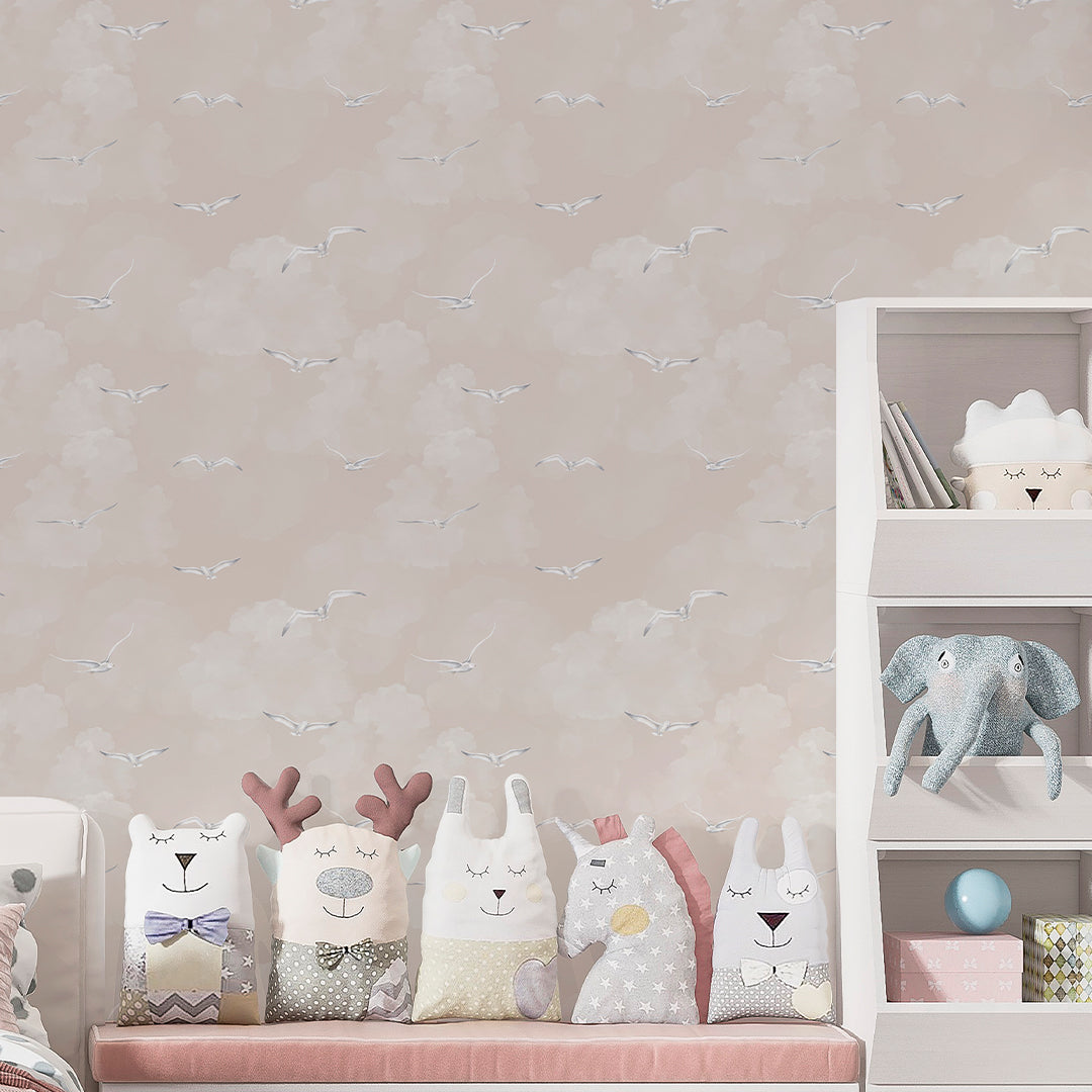 Beige Sky & Seagulls Wallpaper A107