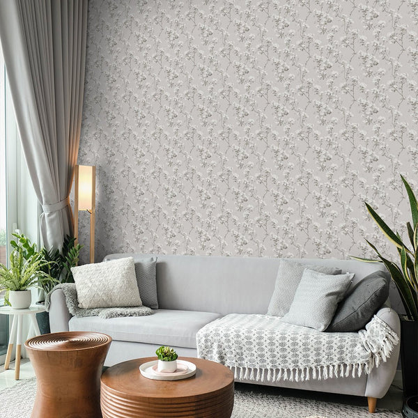 Gray Blossom Flowers Wallpaper W151 - CostaCover - Peel and stick Removable Wallpaper - abstract floral - abstract wall art - abstract wallpaper