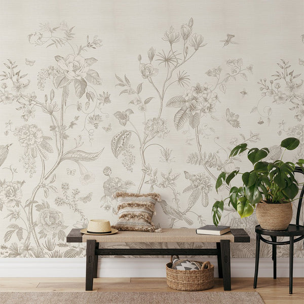 Beige Vintage Garden Grasscloth Wall Mural CG007 - CostaCover - Traditional Wallpaper - abstract wallpaper - accent wallpaper - Aesthetic wallpaper