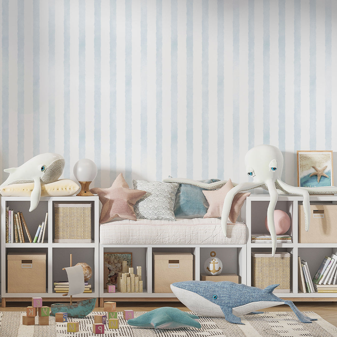 Blue Watercolor Stripes Wallpaper A060