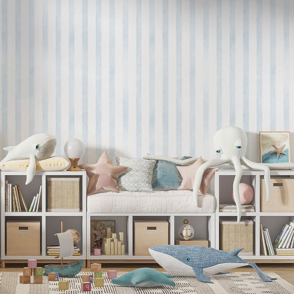 Blue Watercolor Stripes Wallpaper A060 - CostaCover-Peel and stick Removable Wallpaper-Abstract-abstract lines-abstract mural