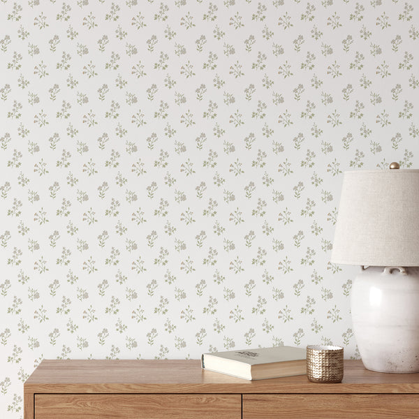 Green Farmhouse Floral Wallpaper CC368