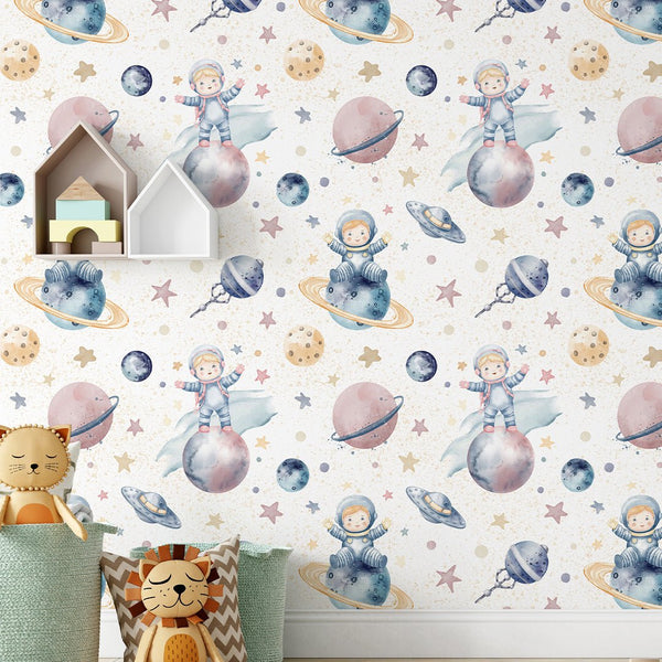 Astronauts & Planets Wallpaper S116 - CostaCover-Peel and stick Removable Wallpaper-abstract wall art-accent wallpaper-adhesive wallpaper