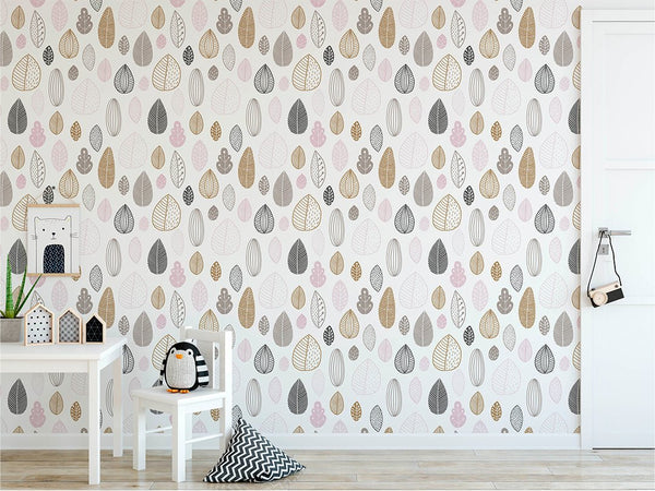 Minimalistic Leaves Wallpaper CC150 - CostaCover - Peel and stick Removable Wallpaper - adhesive wallpaper - baby bedroom - baby wall decor
