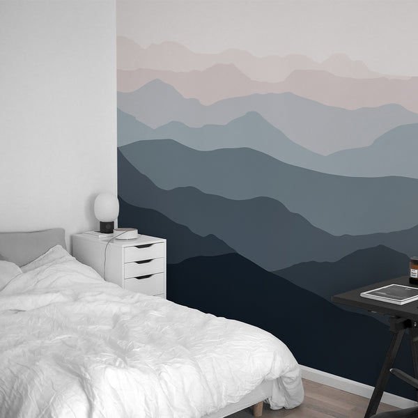 Pink Gray Mountains Wall Mural WM039 - CostaCover - Peel and stick Removable Wallpaper - Abstract - abstract lines - abstract wall art