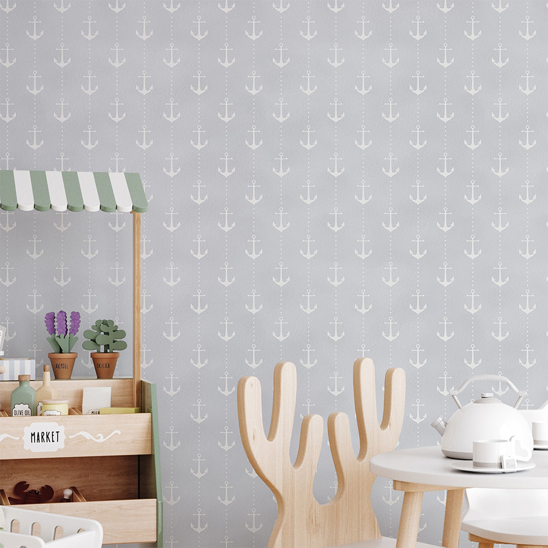 Gray White Anchors Wallpaper A113
