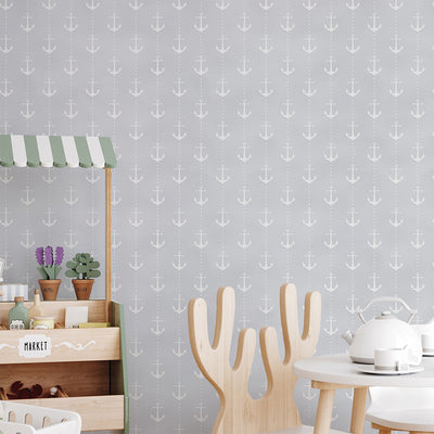Gray White Anchors Wallpaper A113