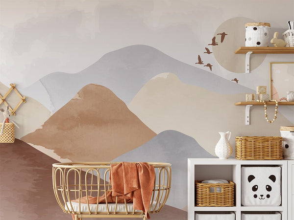 Beige & Gray Mountains Wall Mural CCM137 - CostaCover - Peel and stick Removable Wallpaper - Abstract - abstract wall art - Abstract Wallpaper