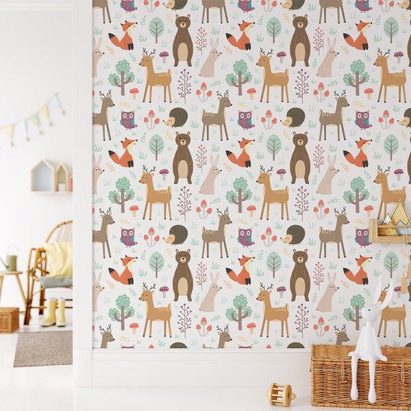 Forest Animals Wallpaper CC135 - CostaCover - Peel and stick Removable Wallpaper - Backsplash panels - bathroom wallpaper - bear