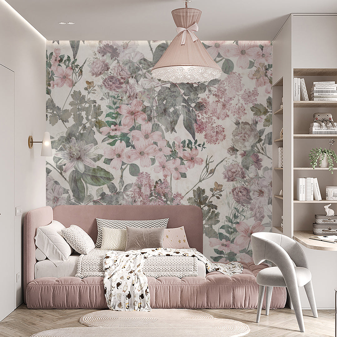 Pink Vintage Flowers Garden Wall Mural SM042