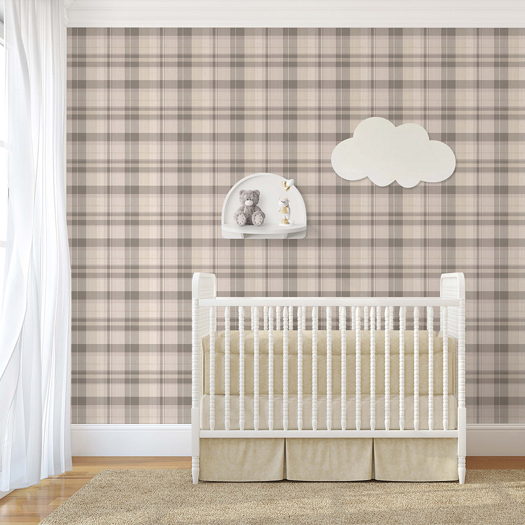 Beige Brown Plaid Wallpaper S006