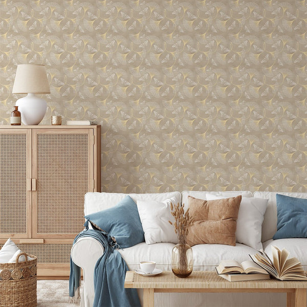 Beige Flowers & Butterflies Grasscloth Wallpaper CG013 - CostaCover - Traditional Wallpaper - bathroom wallpaper - bedroom wallpaper - beige