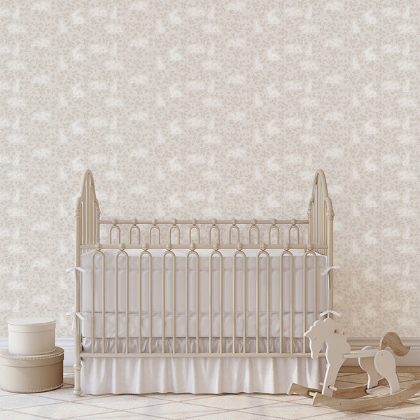 Beige Floral Bunny Wallpaper W175