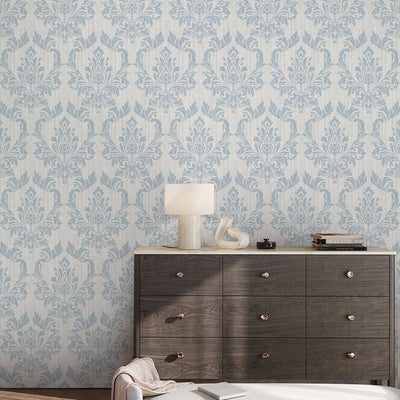 Light Blue Classic Damask Wallpaper A032