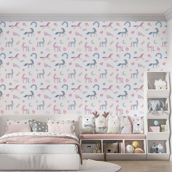 Hand-drawn Unicorn Wallpaper A056 - CostaCover-Peel and stick Removable Wallpaper-accent wallpaper-adhesive wallpaper-baby bedroom