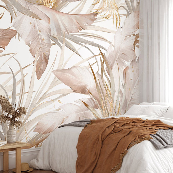 Tropical Banana Leaves Wall Mural WM018 - CostaCover - Peel and stick Removable Wallpaper - bathroom wallpaper - bedroom interior - bedroom wallpaper