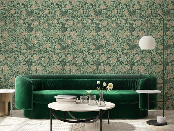 Green & Beige Jasmine by Morris Wallpaper W106 - CostaCover - Peel and stick Removable Wallpaper - abstract floral - abstract wall art - abstract wallpaper