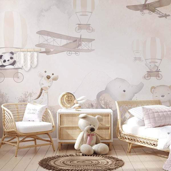 Cartoon Animal Air Balloon Wall Mural SM002 - CostaCover - Peel and stick Removable Wallpaper - abstract wall art - abstract wallpaper - accent wallpaper