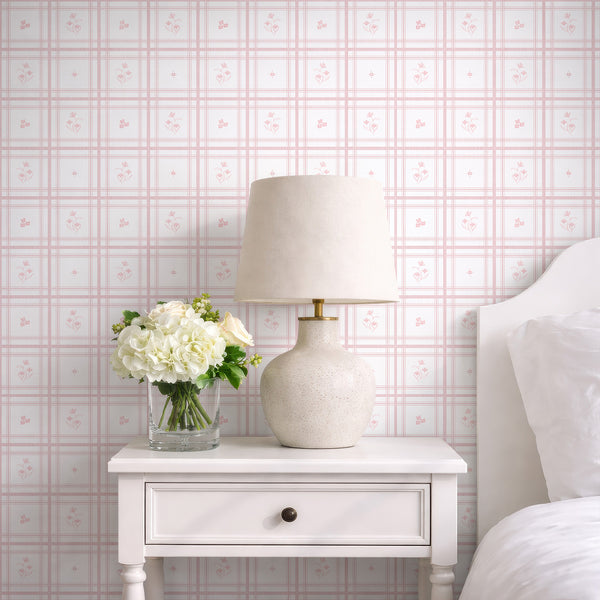 Pink Plaid Floral Wallpaper L150