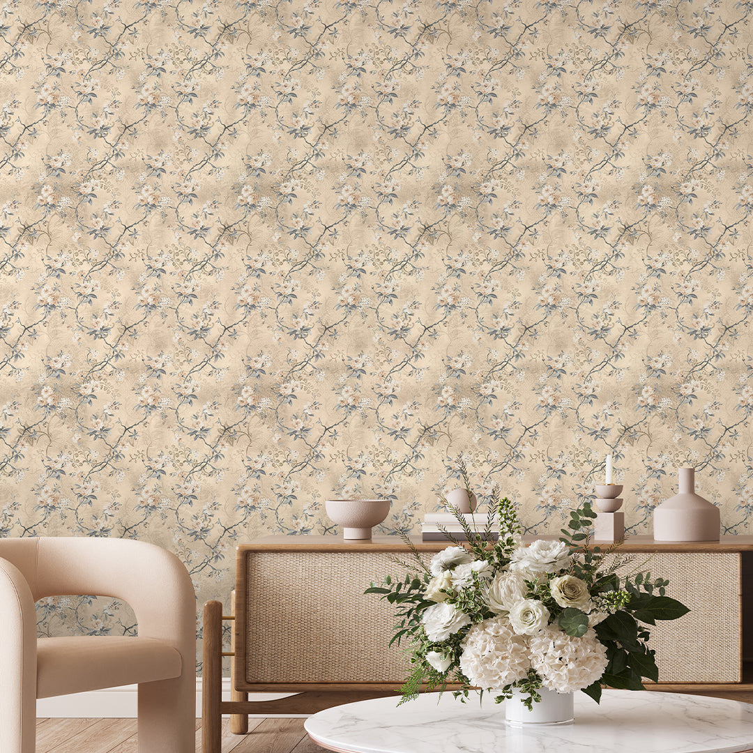Beige Vintage Flowers Wallpaper S076