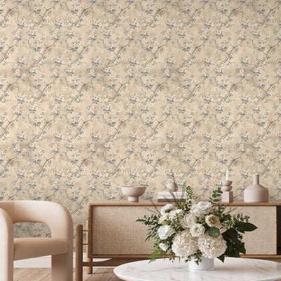 Beige Vintage Flowers Wallpaper S076