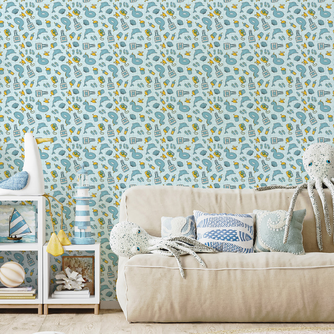 Turquoise Beach Pattern Wallpaper S104