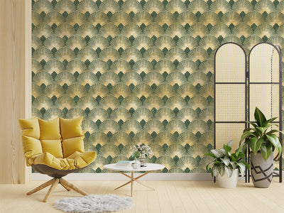 Green & Gold Effect Art Deco Wallpaper CC306