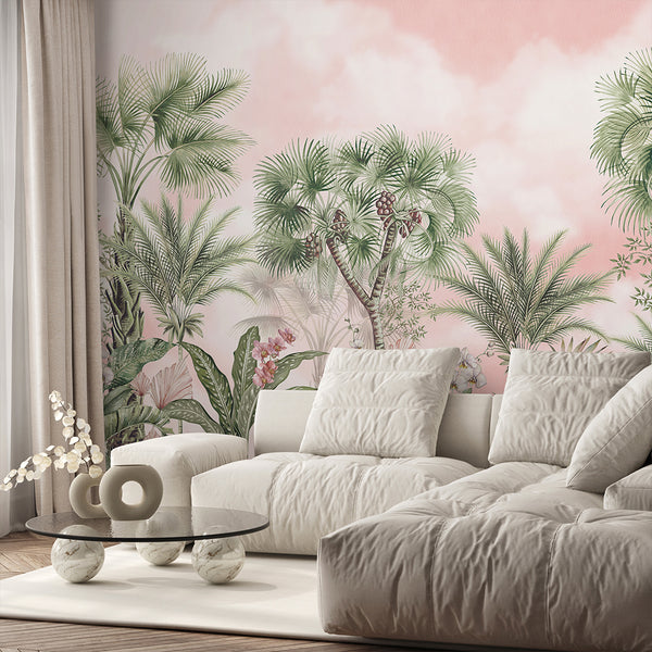 Pink Tropical Palm Tree Wall Mural AM179