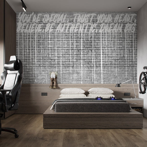 Gray Brick Graffiti Wall Mural AM123